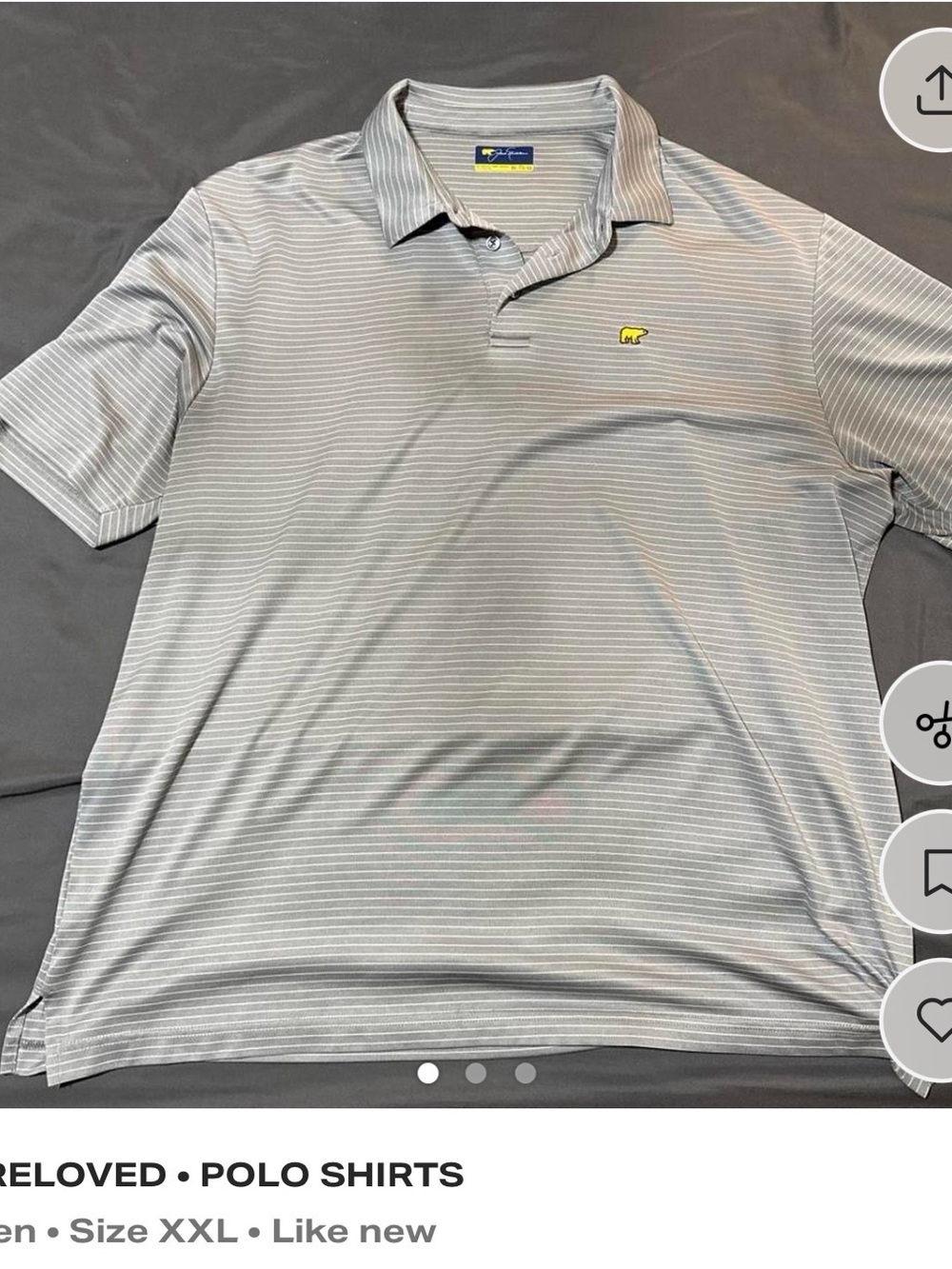 Peter Millar Light Gray and White Striped Polo with Yellow Logo